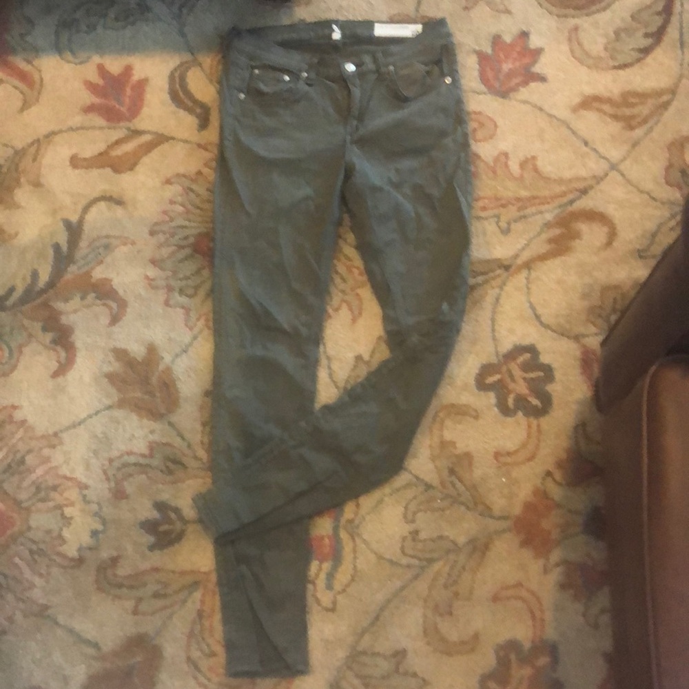rag & bone skinny olive army green denim mid-rise jeans 28